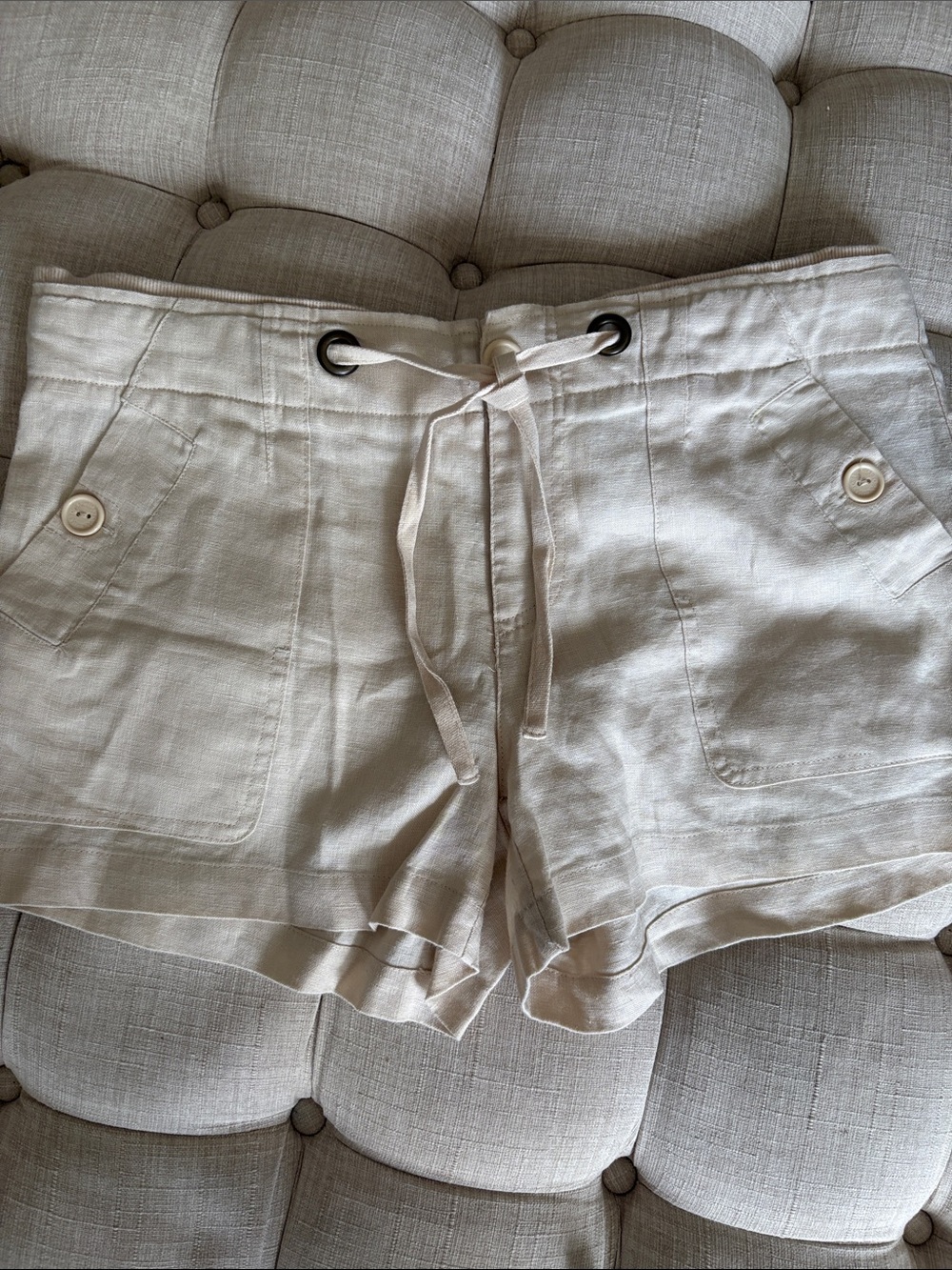 Sanctuary Cream Linen-Blend Drawstring Shorts
